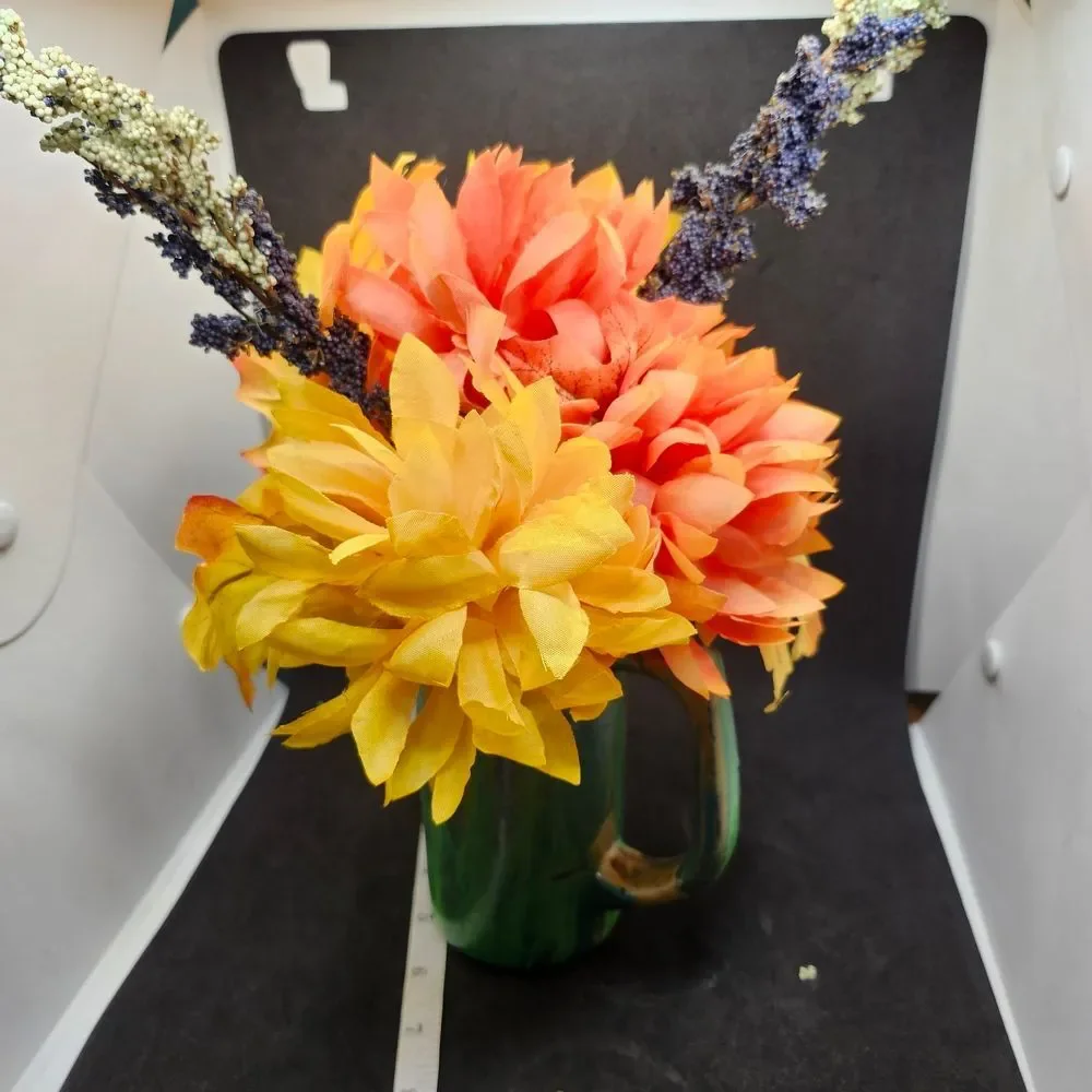 Hand Crafted Floral Table Centerpiece Fall Chrsyanthemum Glass